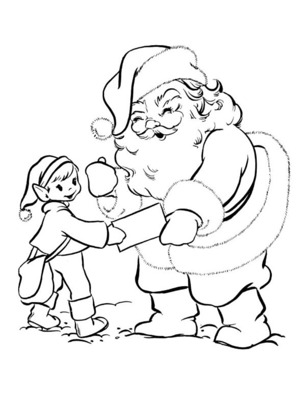 Elf dostarcza listy do Świętego Mikołaja kolorowanka do druku